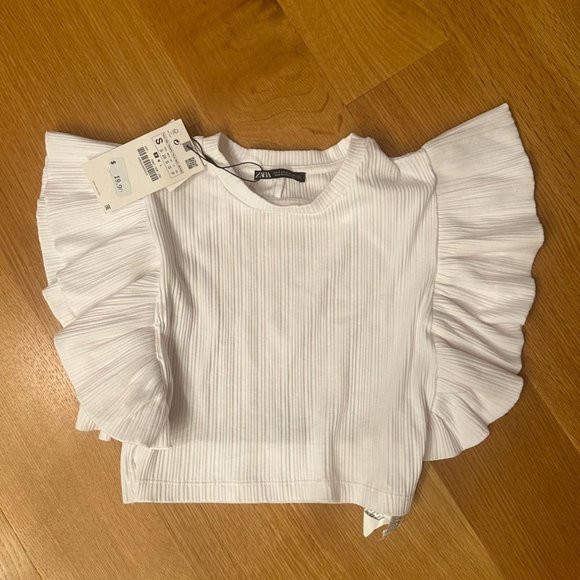 Zara Ruffled Ribbed T-Shirt - Picture 5 of 7
